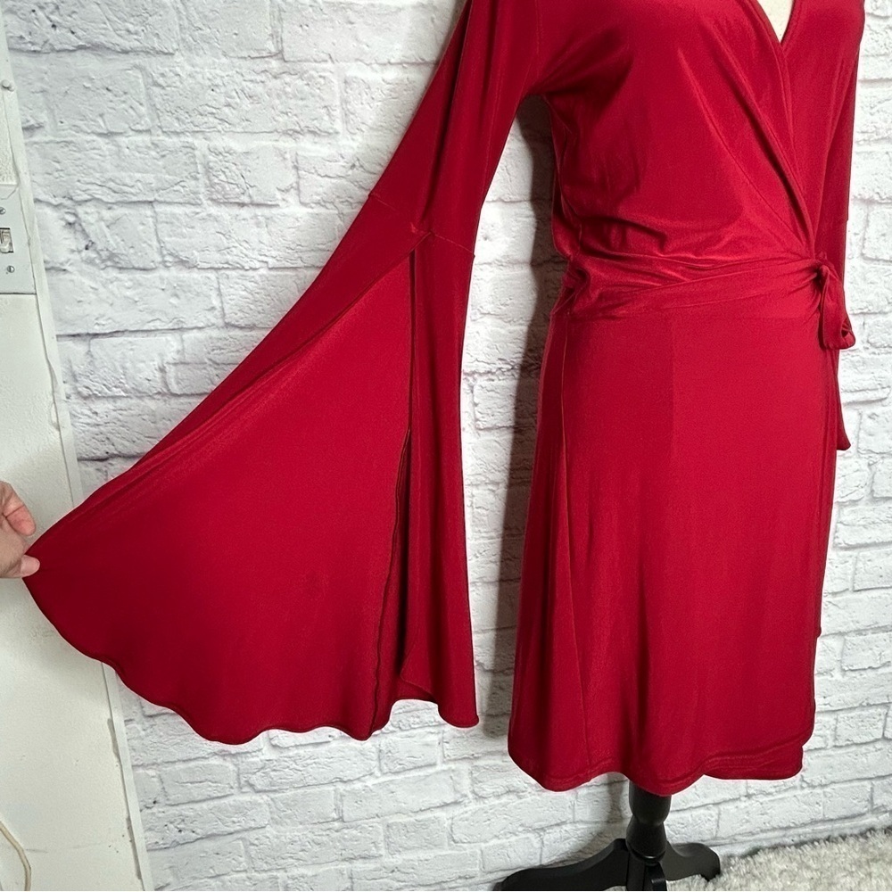 Abi Ferrin Red Bell Sleeve Wrap Dress - Picture 5 of 13